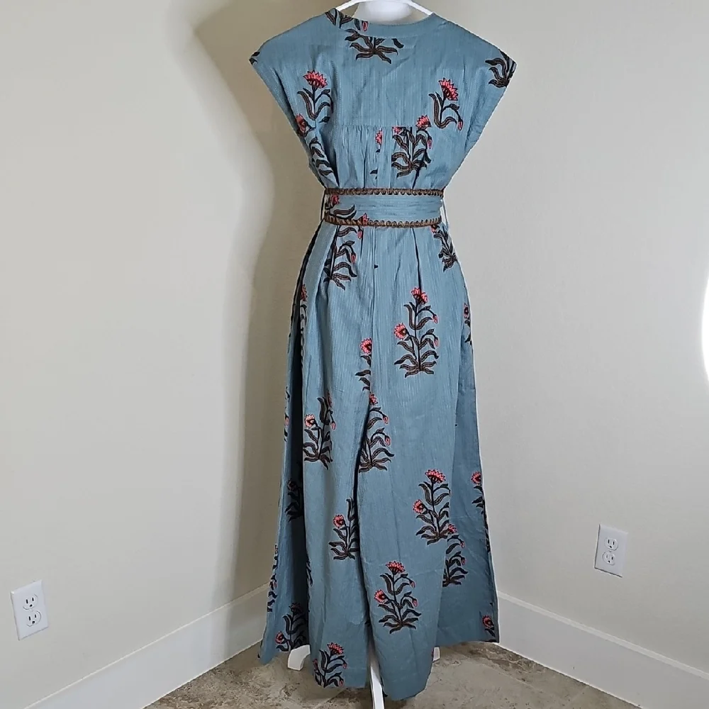 Uncle Frank by Ivy Jane Blue Floral Button-Front Tie Waist Barrel Leg Jumpsuit - Picture 9 of 13